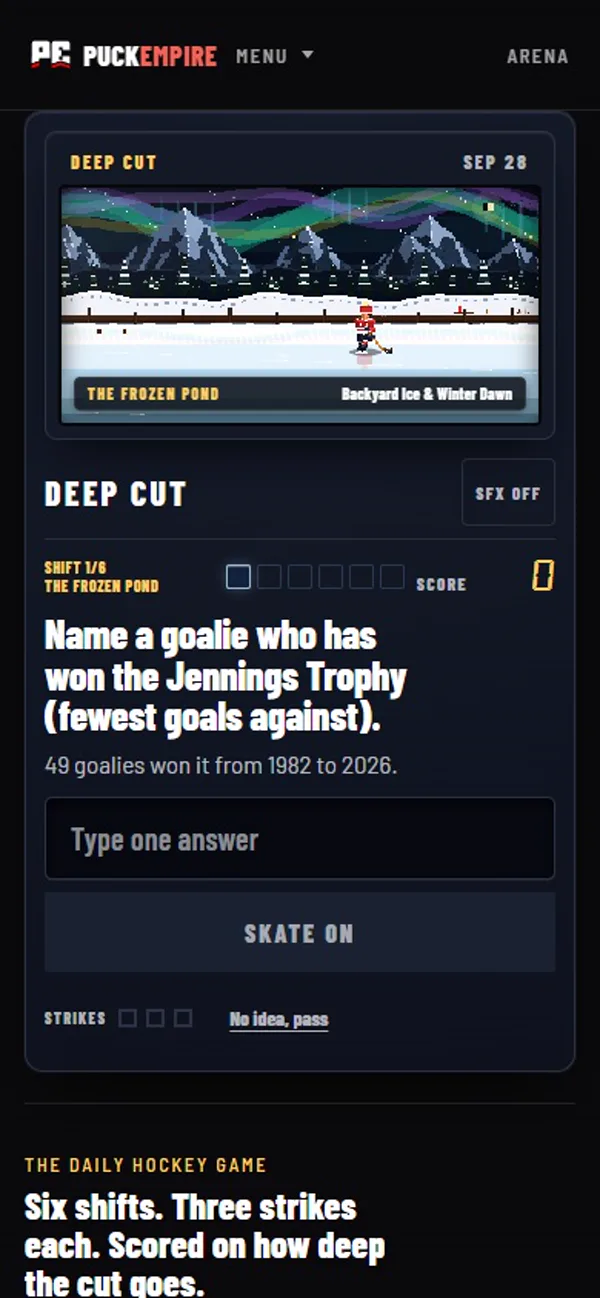 Deep Cut on a phone: a pixel frozen pond under northern lights and a question about the Jennings Trophy.